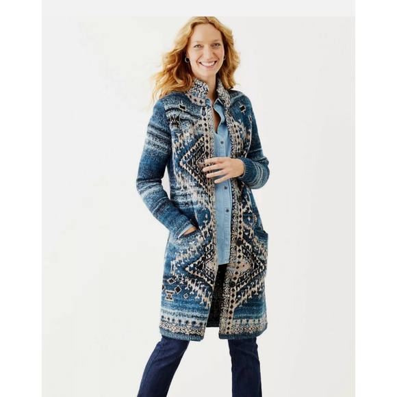 J. Jill Sweaters - J. Jill Long Cardigan Duster Southwestern Style Sweater Knit Acrylic Wool Size M